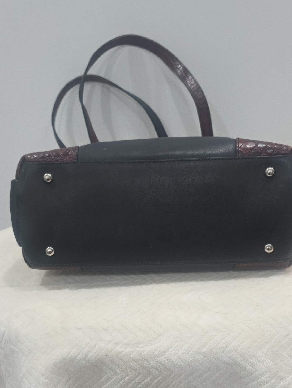 Jack Georges Venezia Veronica Two-Tone Black and  Brown Tote Leather Handbag - Picture 7 of 14